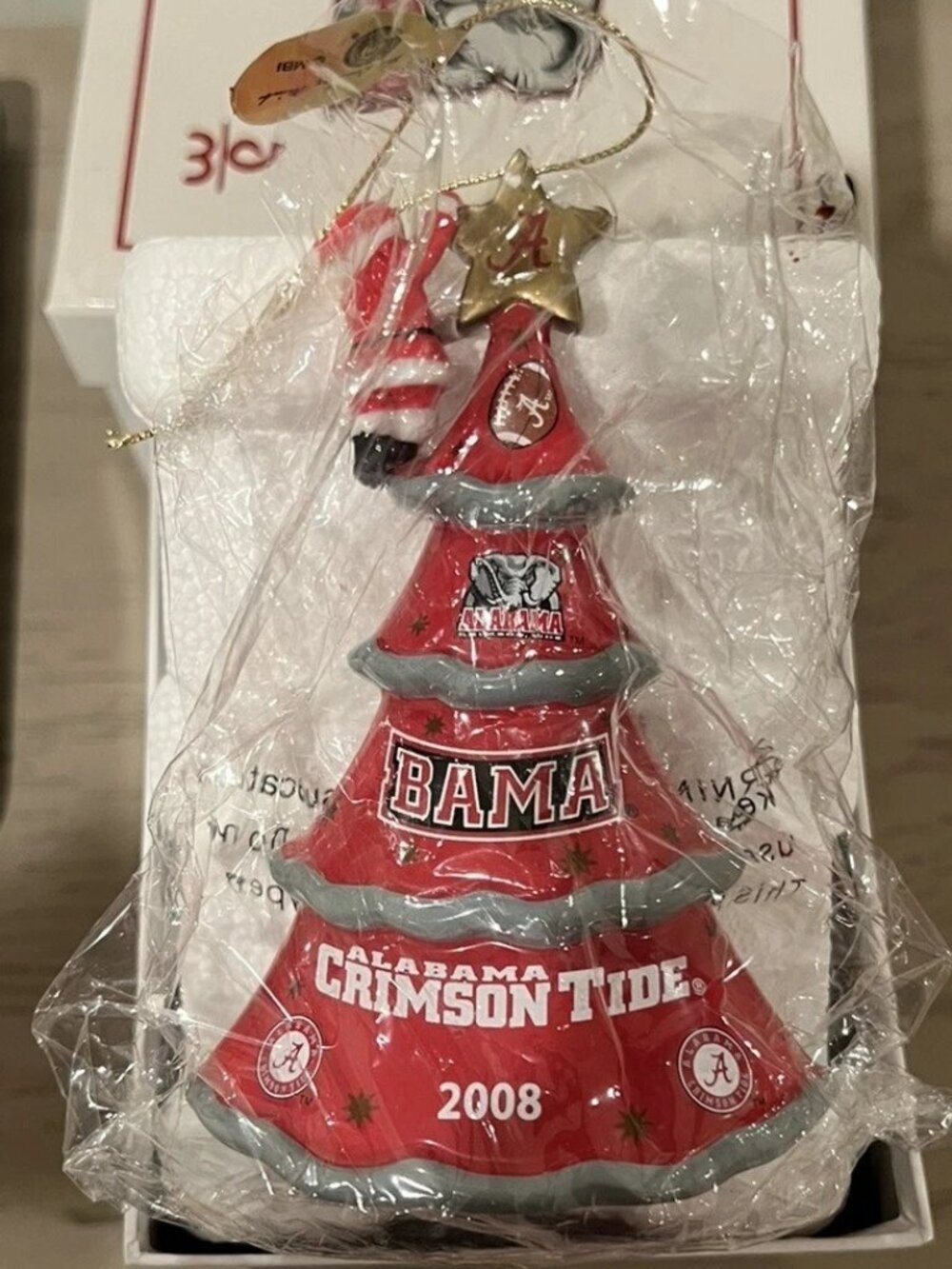 Vtg Danbury "ALABAMA" Crimson Tide 2008 Red Christmas Tree Ornament